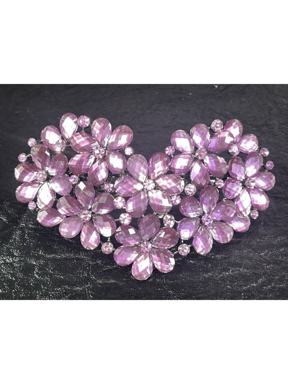 Large Heart Shaped  Flower Crystal Hair Clip Purple Fashion Accessory Jewelry